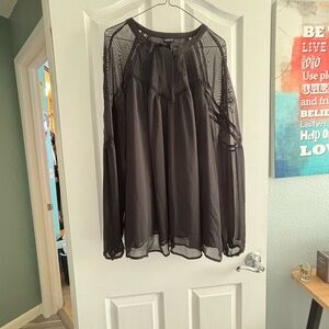 Torrid Black Chiffon Blouse with Embroidered Lace Accents